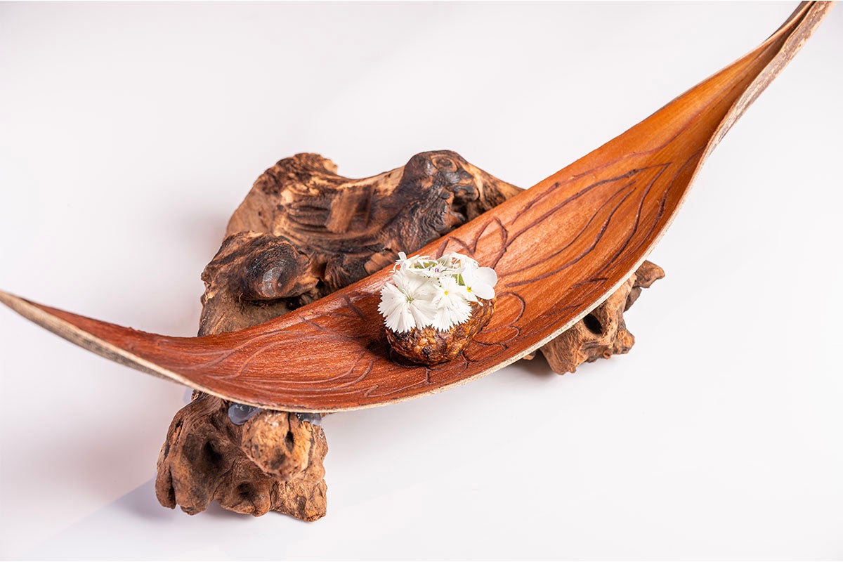 Canard confit, artichauts rôtis sur cendre, chutney de black lime (Désert du Thar)