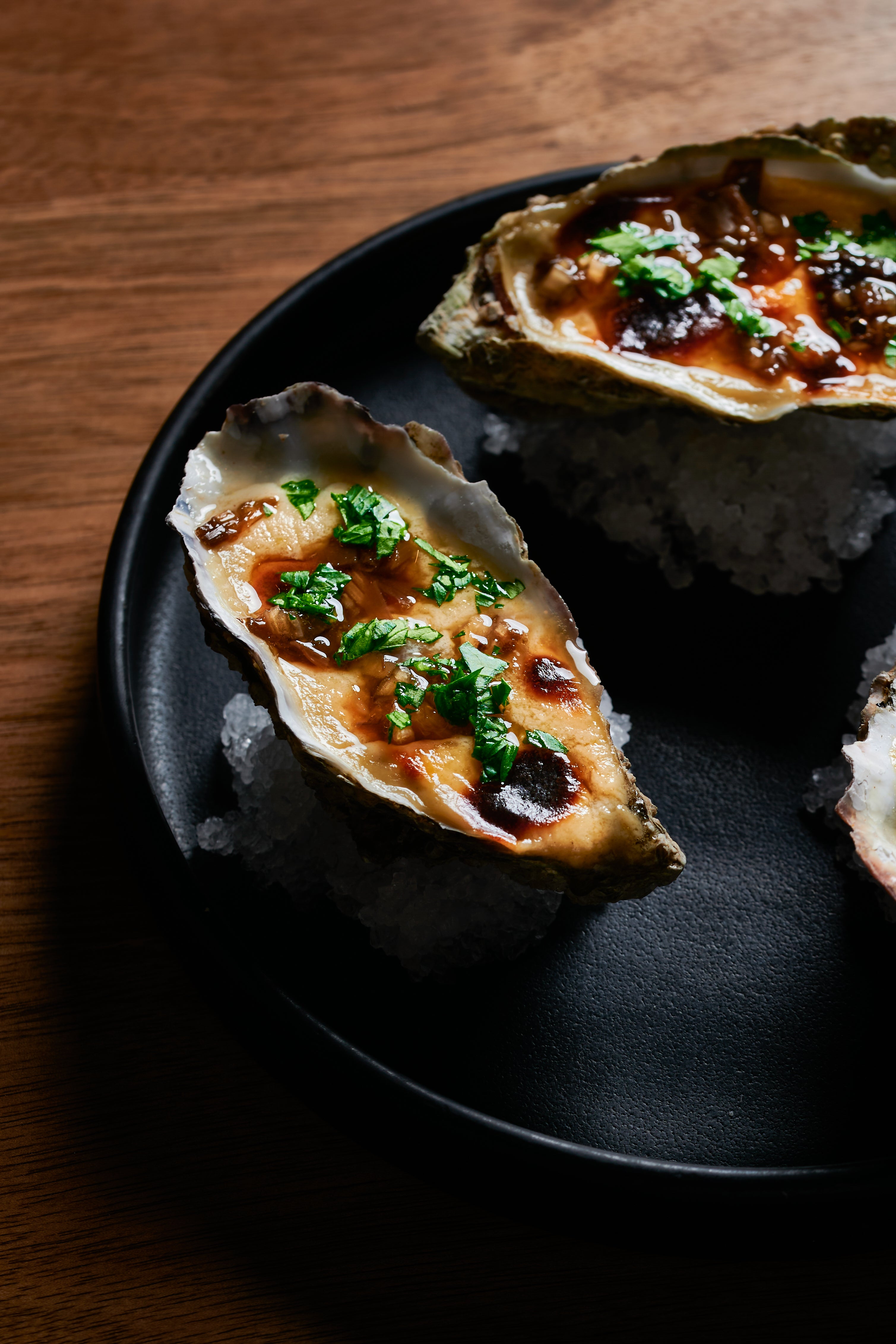 Huitres gratinées au miso, Nellu