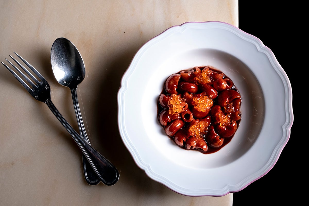 Pasta e fagioli, œufs de truite – Plat du Lido 84.