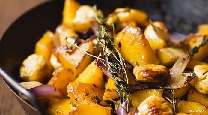 Potiron avec marrons et oignons Potiron avec marrons et oignons