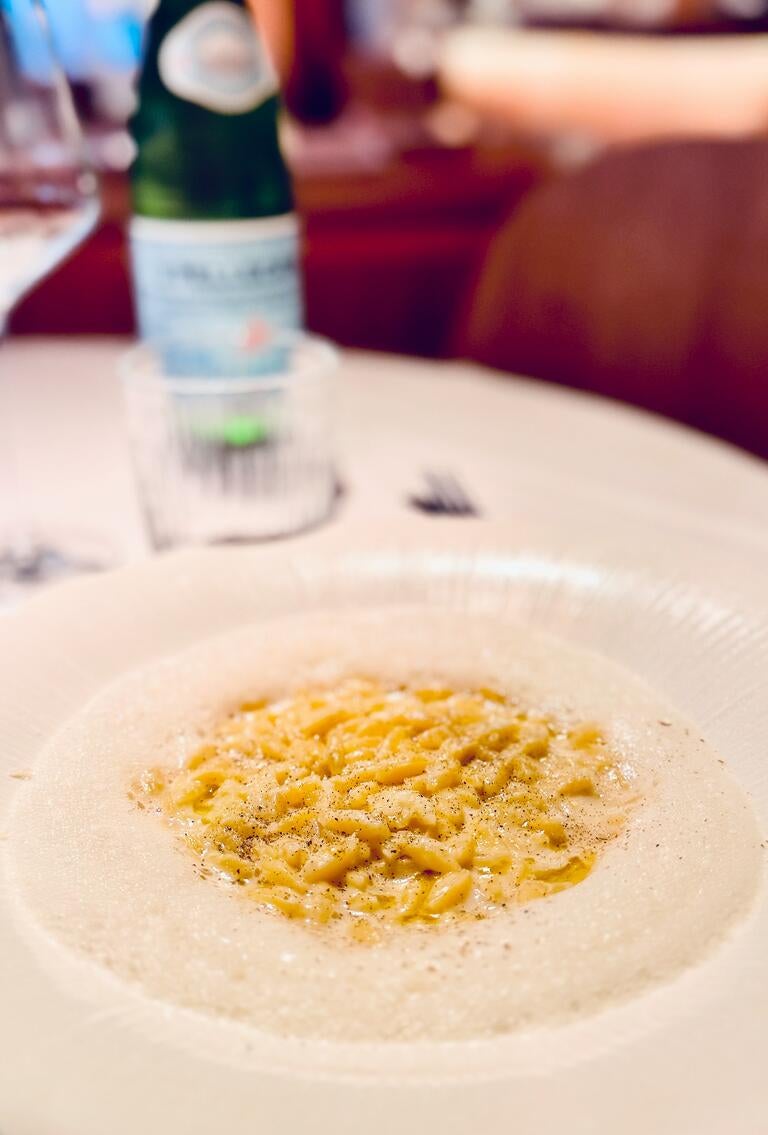 Risoni al dente, crème de Grana Padano