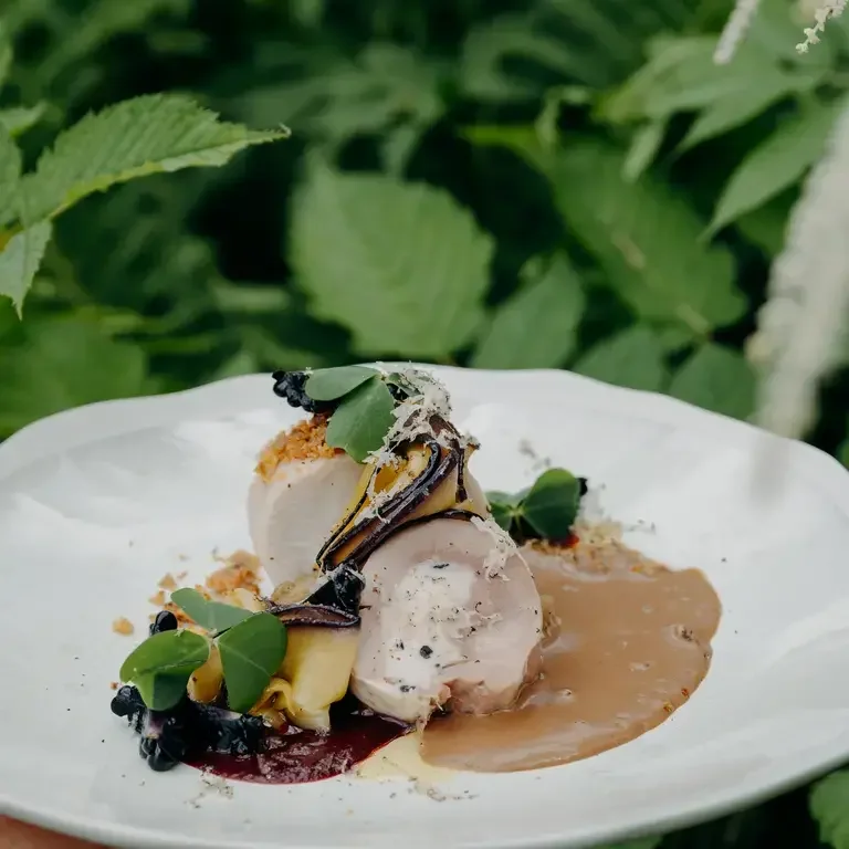 Volaille fermière Aubergines truffe estivale