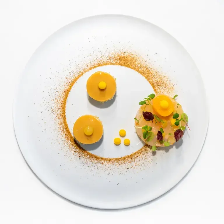 Carpaccio de langoustines, kumquats et ravioles ouvertes de crabes de Charles Coulombeau