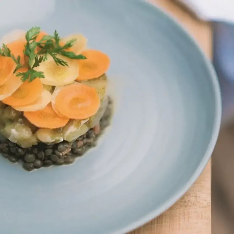 Merlan de ligne mariné, lentilles vertes du Puy de Damien Després