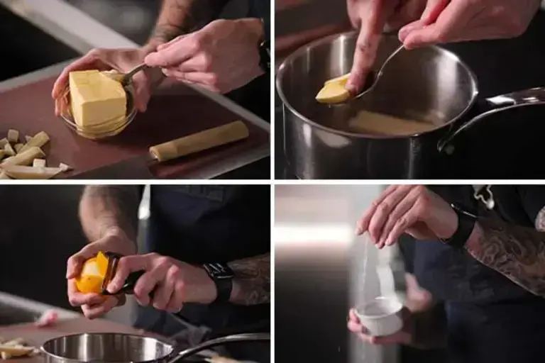 Cuire les bâtonnets dans une sauteuse avec les autres ingrédients.
