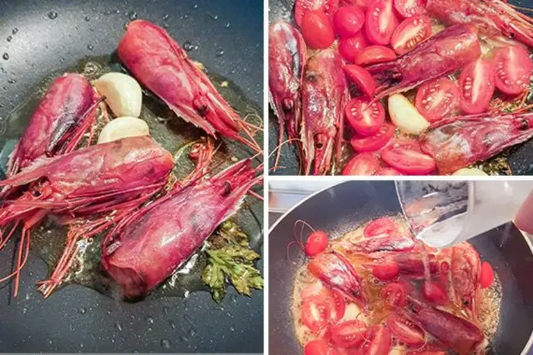 préparation de la sauce aux gambas