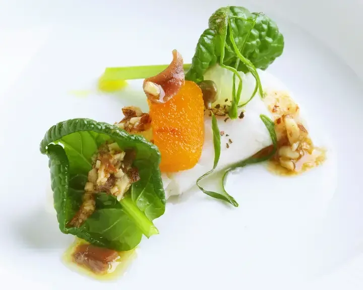 Bar de ligne, poutargue fraîche et beurre d'amandes de Christophe Pelé